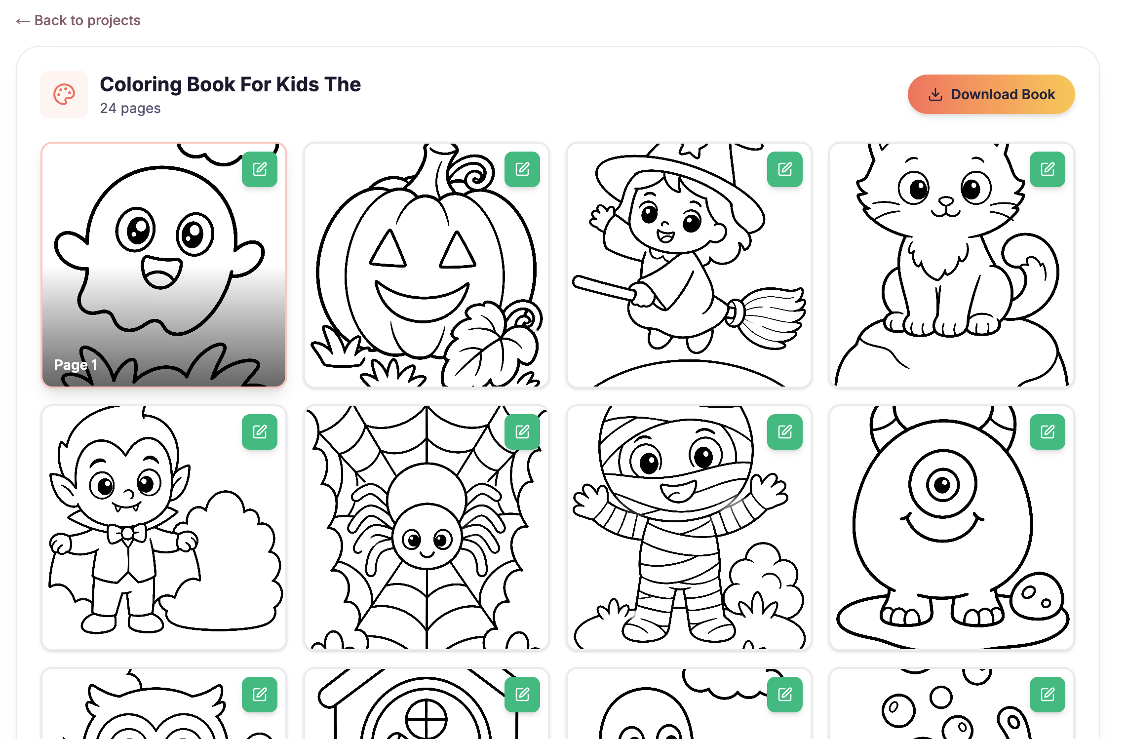 Halloween coloring pages prepared before creating the cover