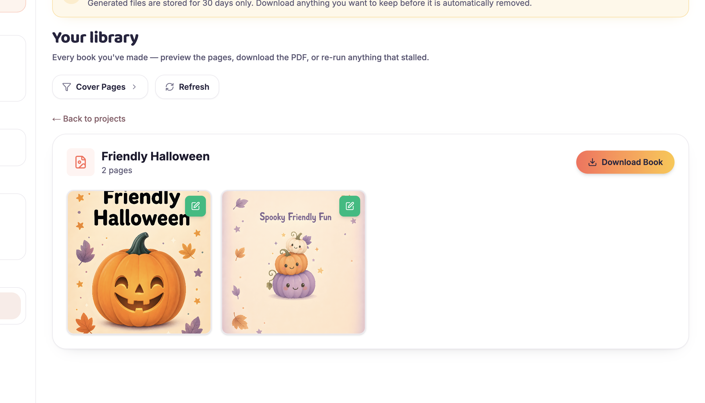 Generated Halloween cover pages in the InkChamps library