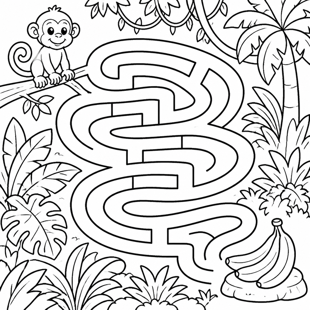 Jungle maze puzzle page created with InkChamps