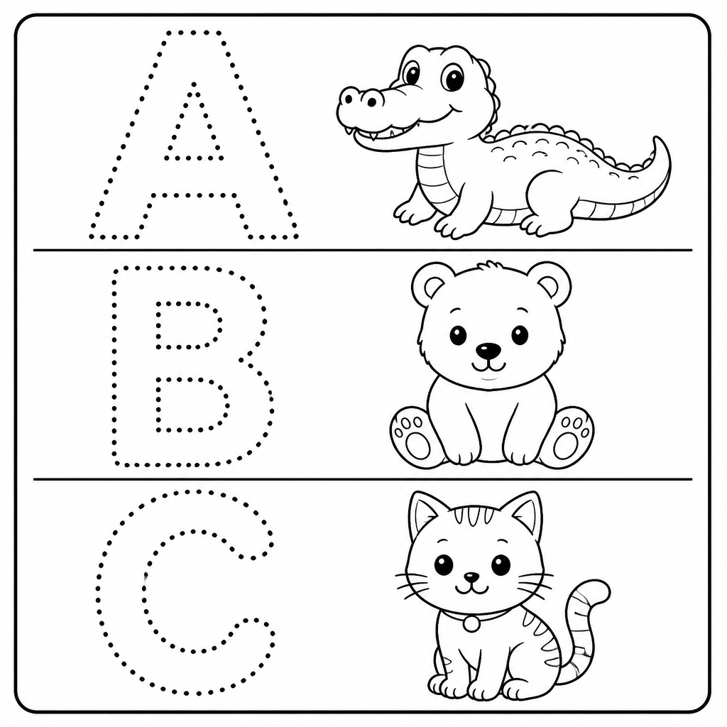 Alphabet tracing worksheet page created with InkChamps