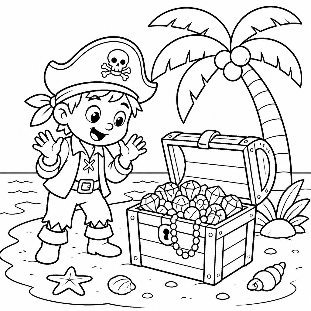 Pirate treasure coloring page created with InkChamps