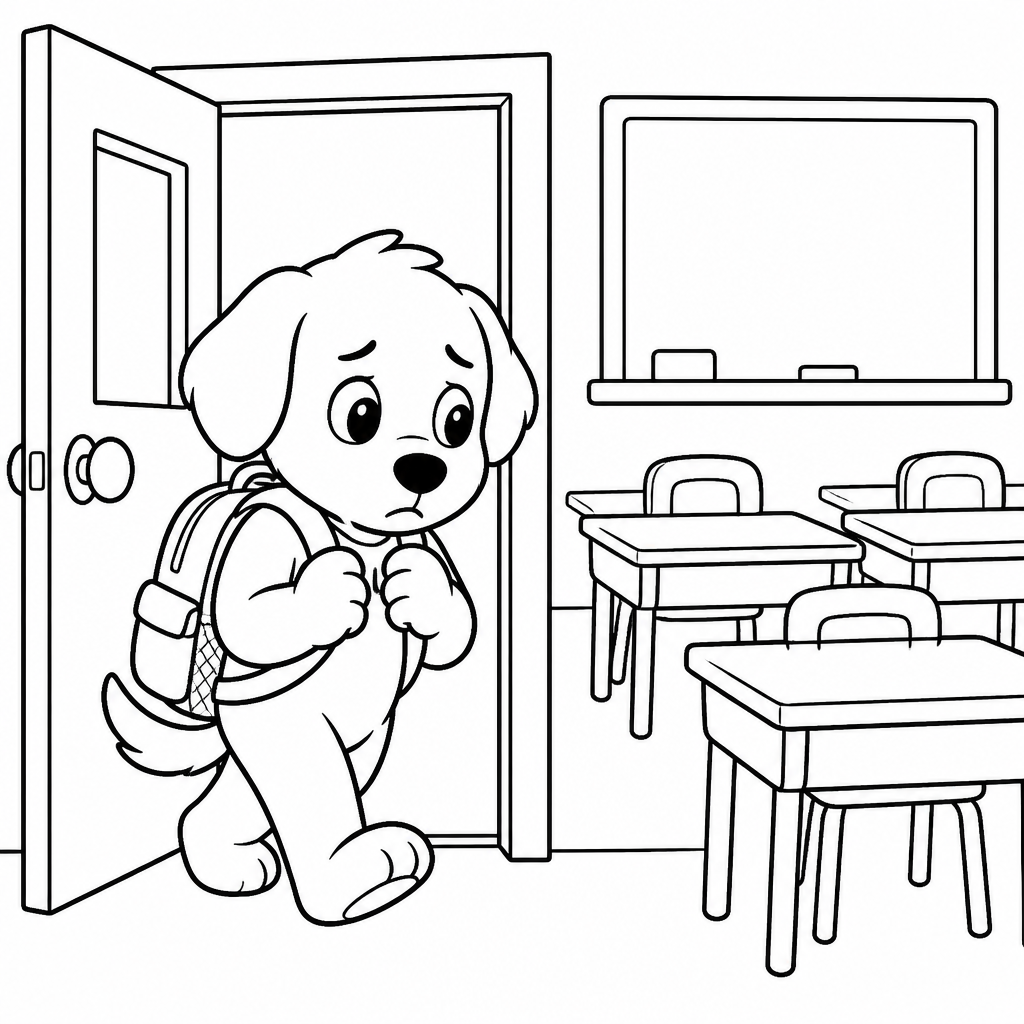 Puppy first day of school coloring page created with InkChamps