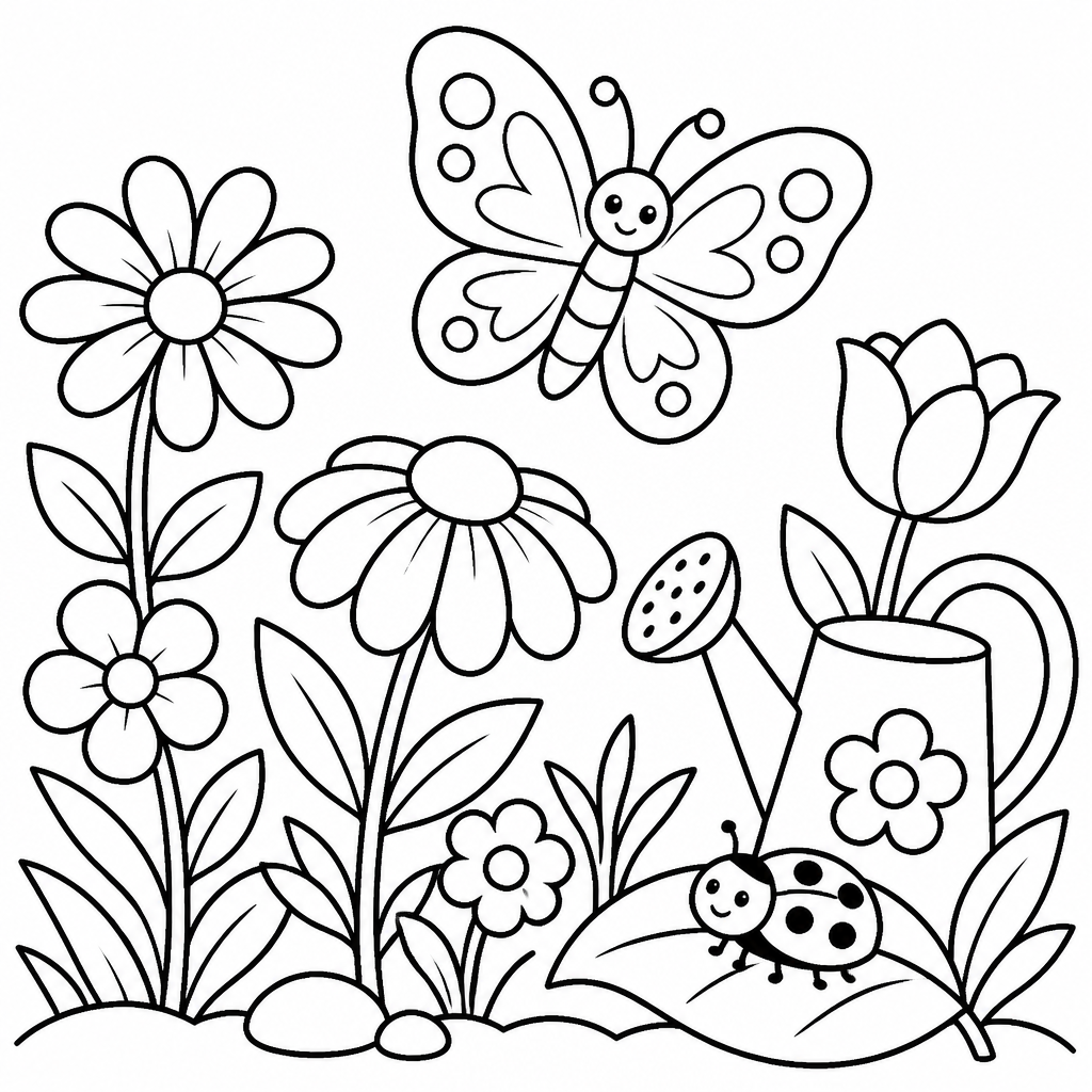 Butterfly garden coloring page created with InkChamps