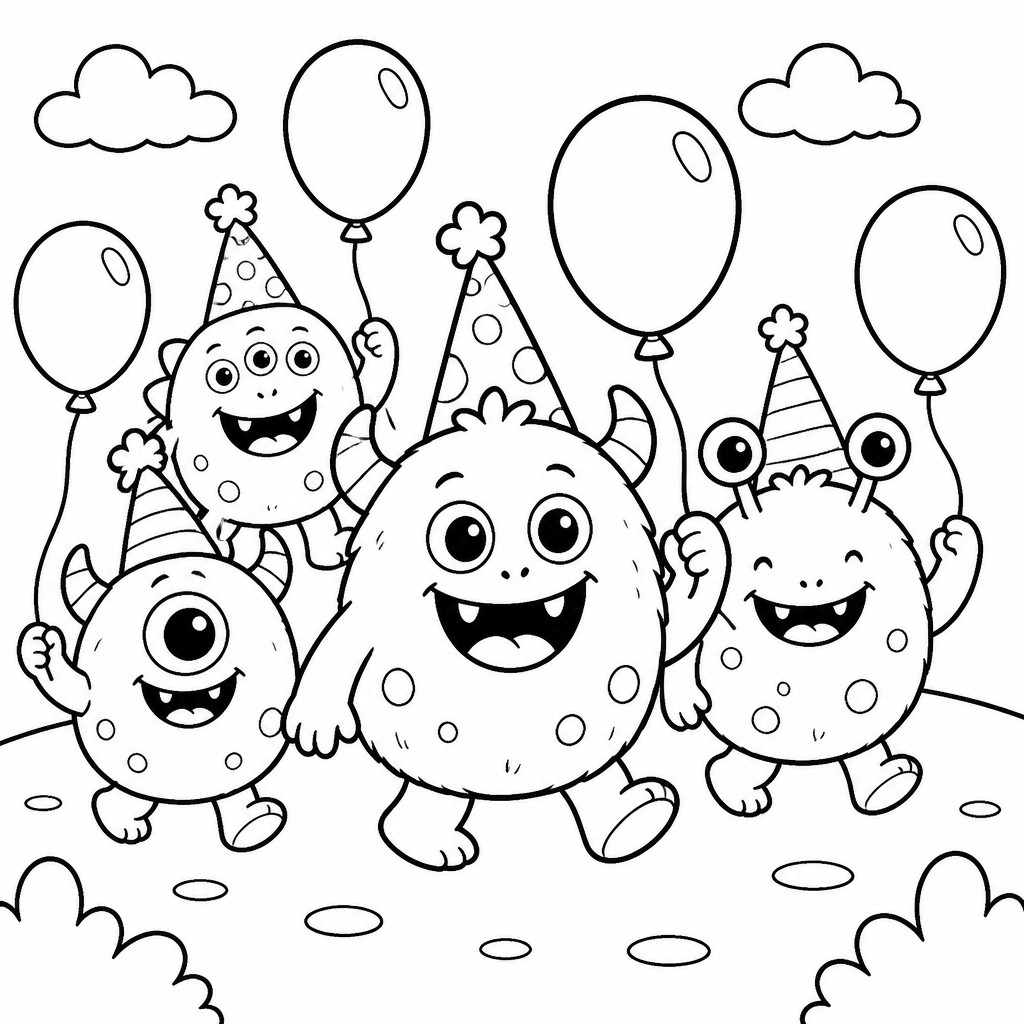 Monster parade coloring page created with InkChamps