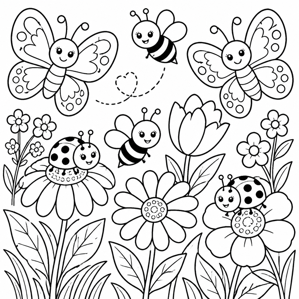 Garden bugs and butterflies coloring page created with InkChamps