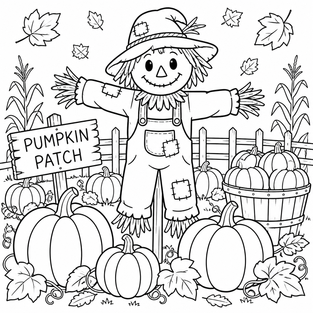 Halloween pumpkin patch coloring page created with InkChamps