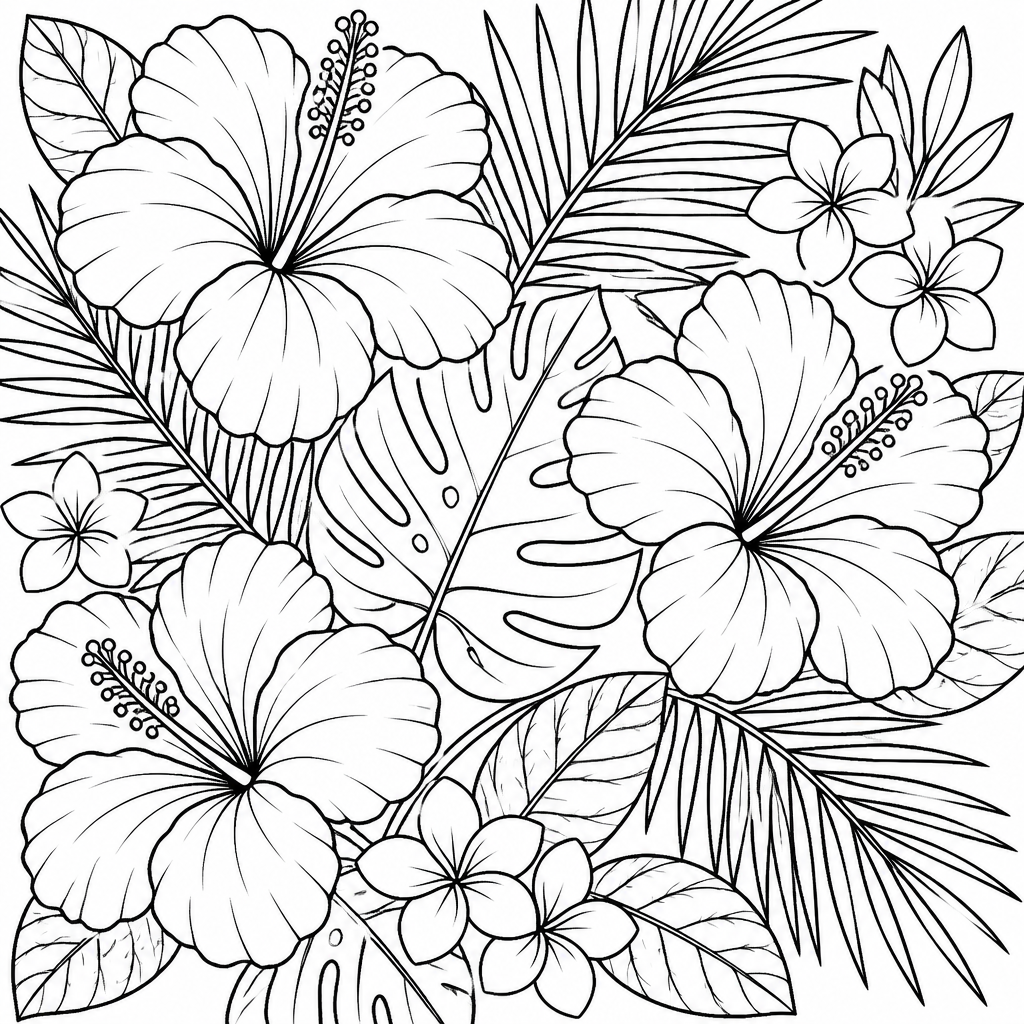 Tropical botanicals coloring page created with InkChamps