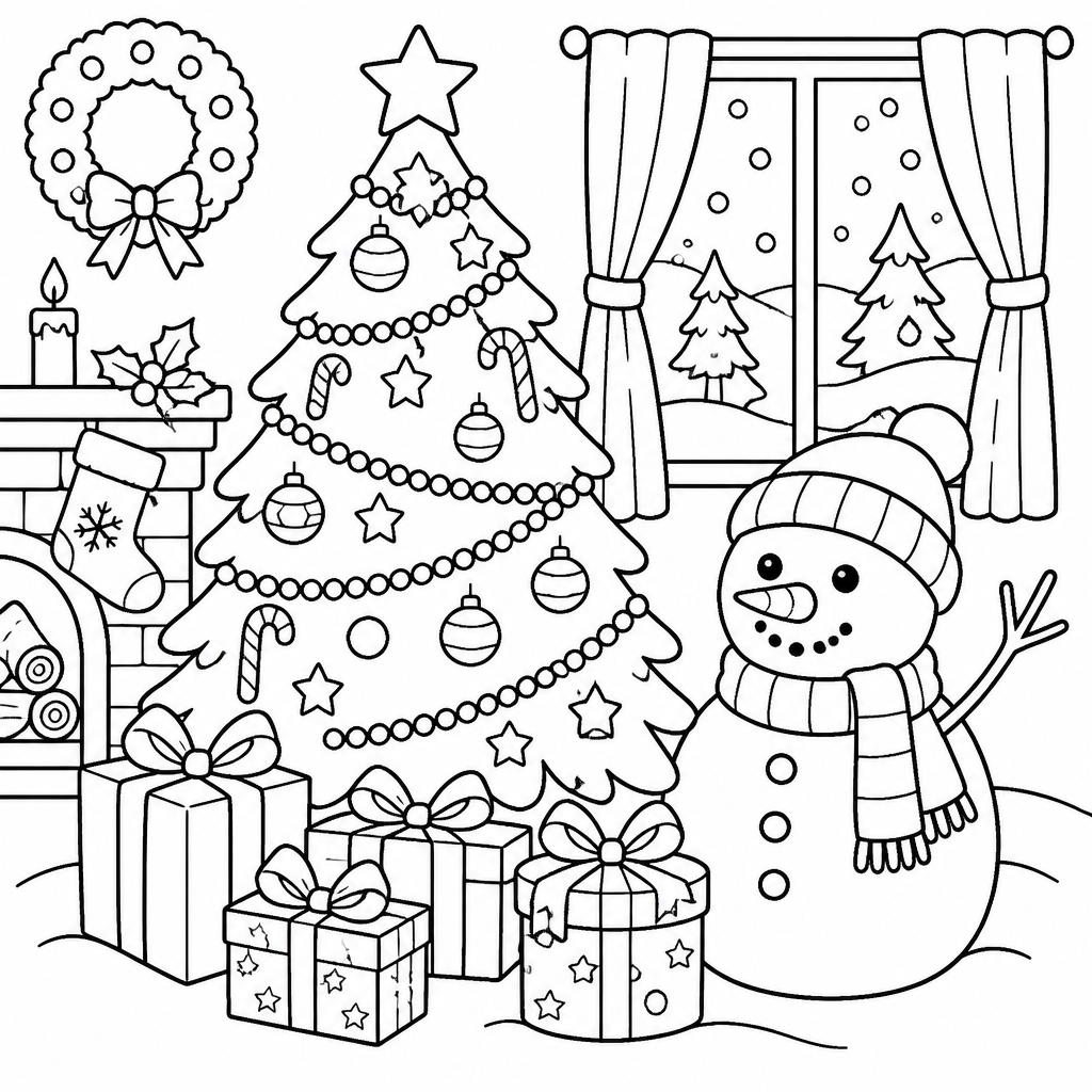 Winter holiday coloring page created with InkChamps