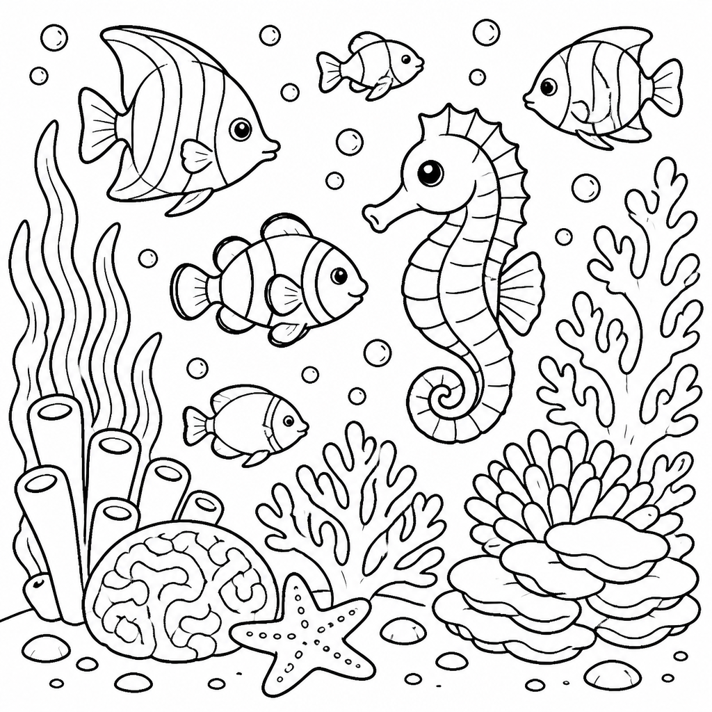 Coral reef coloring page created with InkChamps