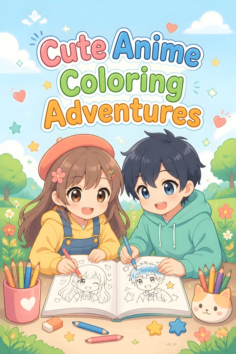 Anime coloring book sample created with InkChamps