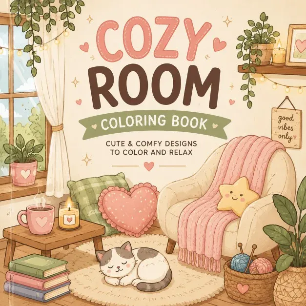 Cozy Coloring Book sample page made with InkChamps
