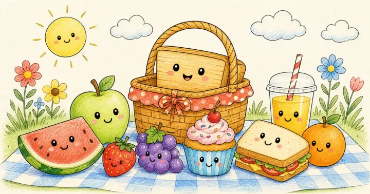 Kawaii Food Coloring Book sample page made with InkChamps