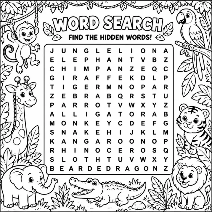 Large Print Word Search sample page made with InkChamps