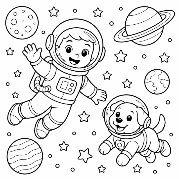 Space Coloring Book sample page made with InkChamps